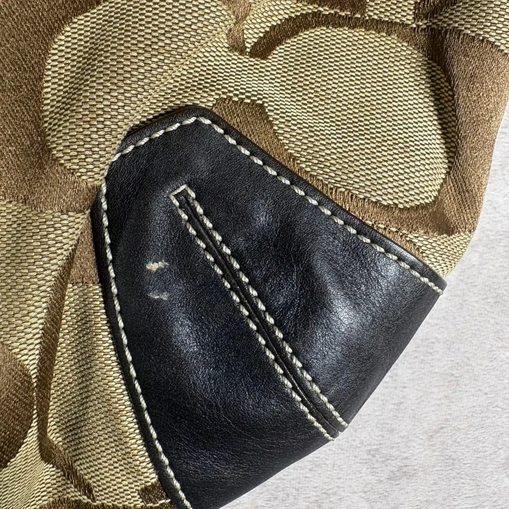 Coach Shoulder Bag Women Medium Brown Signature Canvas Hobo Leather Trim Vintage - Picture 10 of 16